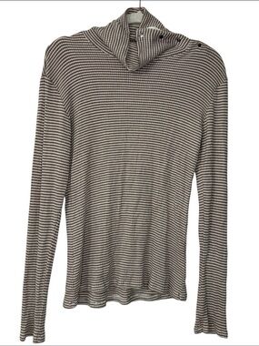 dolan Anthropologie‎ Brown and Cream Striped Knit Turtleneck With Button Details